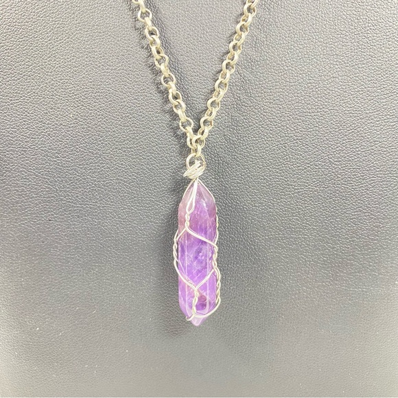 Wire Wrapped Amethyst Pendant Necklace - Picture 3 of 4